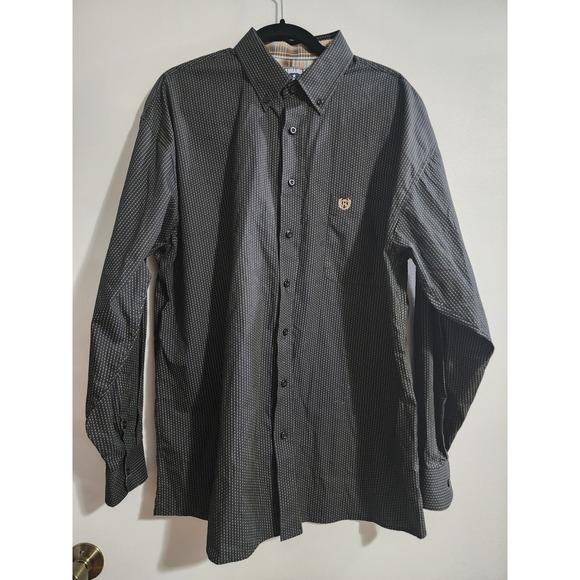 Panhandle Other - Panhandle Mens‎ Black Dashed Western Button Down Shirt Large 36D2212 Cotton